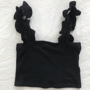 Ruffle Sleeve Ribbed Crop Tank Top